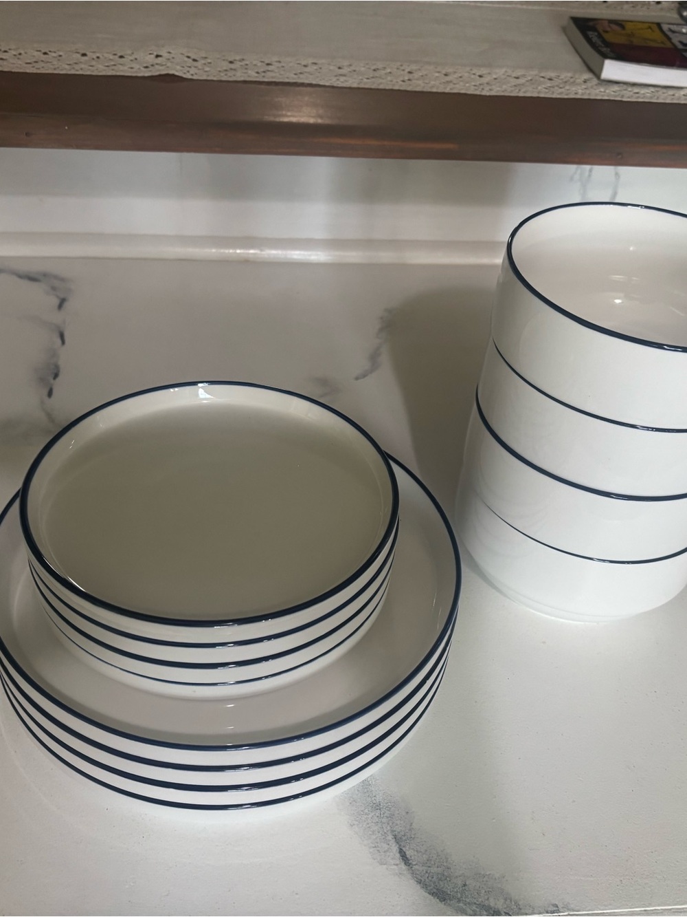 Mainstays White Dinnerware Set with Navy Stripes